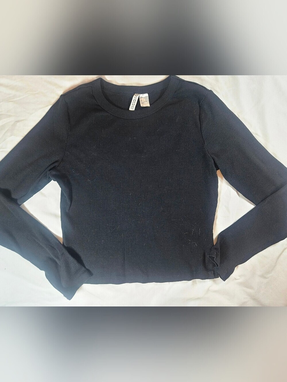 H&M Divided Womens Black Ribbed Long Sleeve Crewneck Pullover Top Size Large
